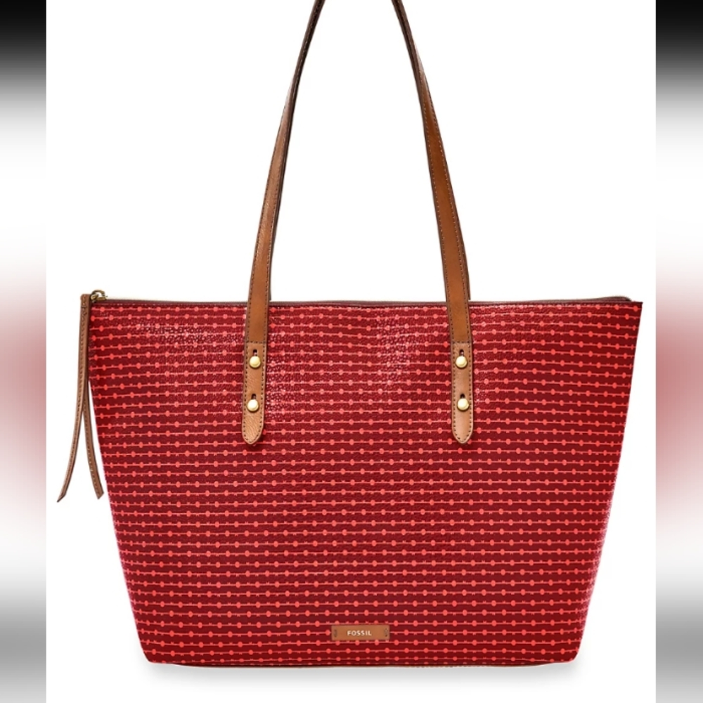 Fossil Jayda Cabernet Faux Leather Large Zip tote NWT